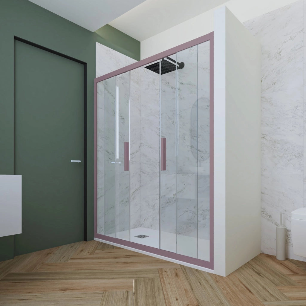 Porta doccia scorrevole 170 CM H 200 Vetro Trasparente Profilo Lavanda mod. Glam