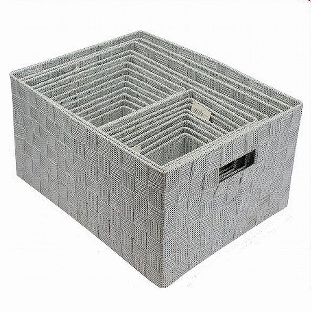 Trade Shop - Set 21pz Scatola In Tessuto Portaoggetti Organizer Con Manici Grigio Chiaro 79084 -