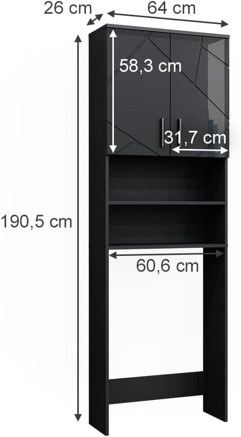 Mobiletto per lavatrice Irma, Antracite lucido, 64 x 190.5 cm, adatto per riporre oggetti e come supporto per lavatrici