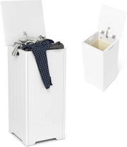 34 L Mobile Portabiancheria per Bagno, Cesto Organizzazione Lavanderia in Legno, in Stile Moderno, 30 x 30 x 61 cm, Bianco (Con Borsa Interna)
