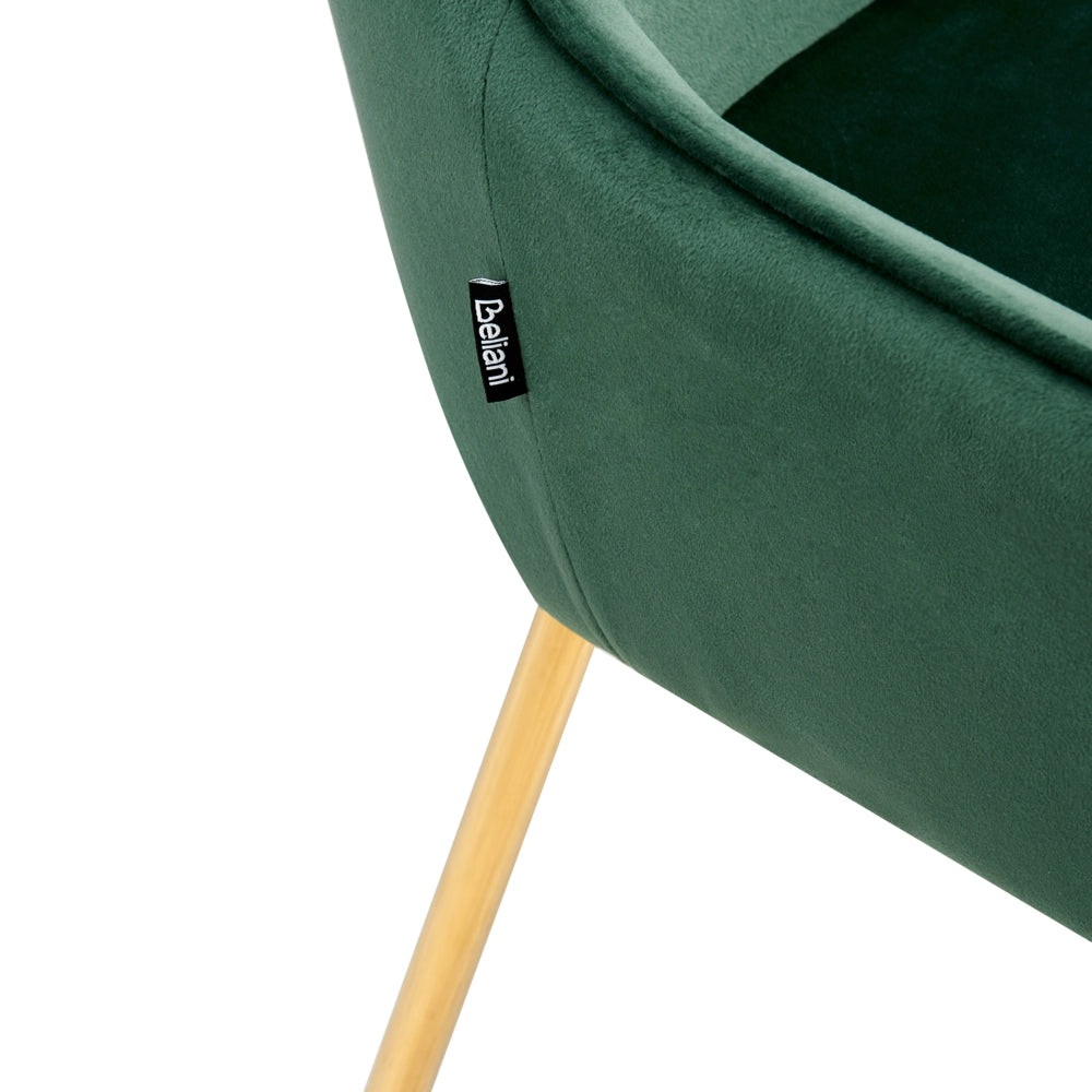Set di 2 sedie da pranzo con rivestimento in velluto verde gambe dorate glamour retrò