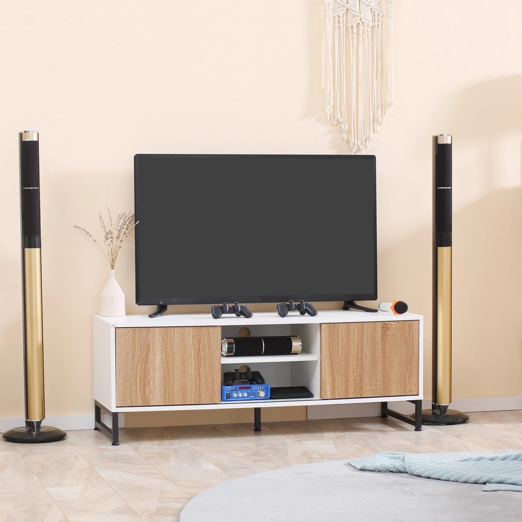 Easycomfort Mobile TV Moderno 50" max in Truciolato e Acciaio con 2 Ripiani Aperti e 2 Armadietti Chiusi, 120x39.5x45 cm