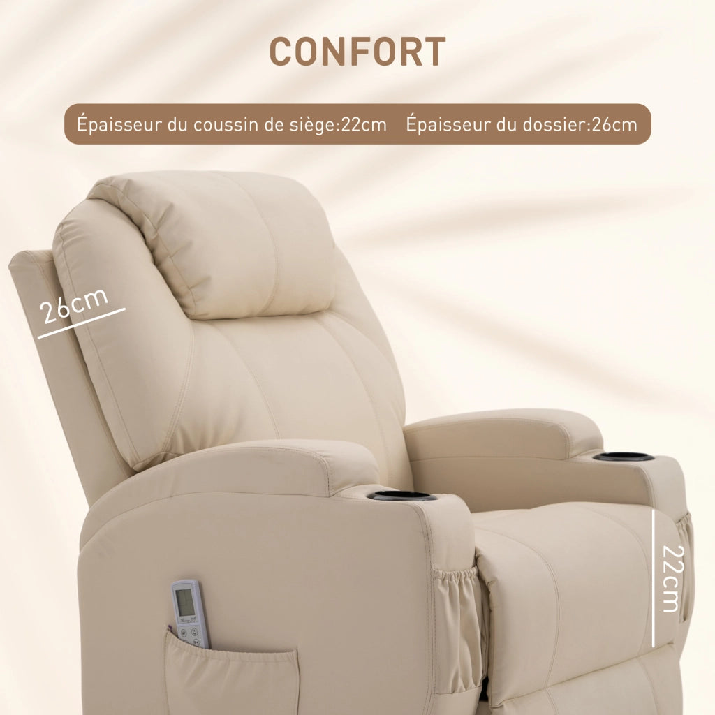 Poltrona Relax Massaggiante Elettrica Reclinabile ¨C zephmum ¨C Tessuto Cr¨¨me