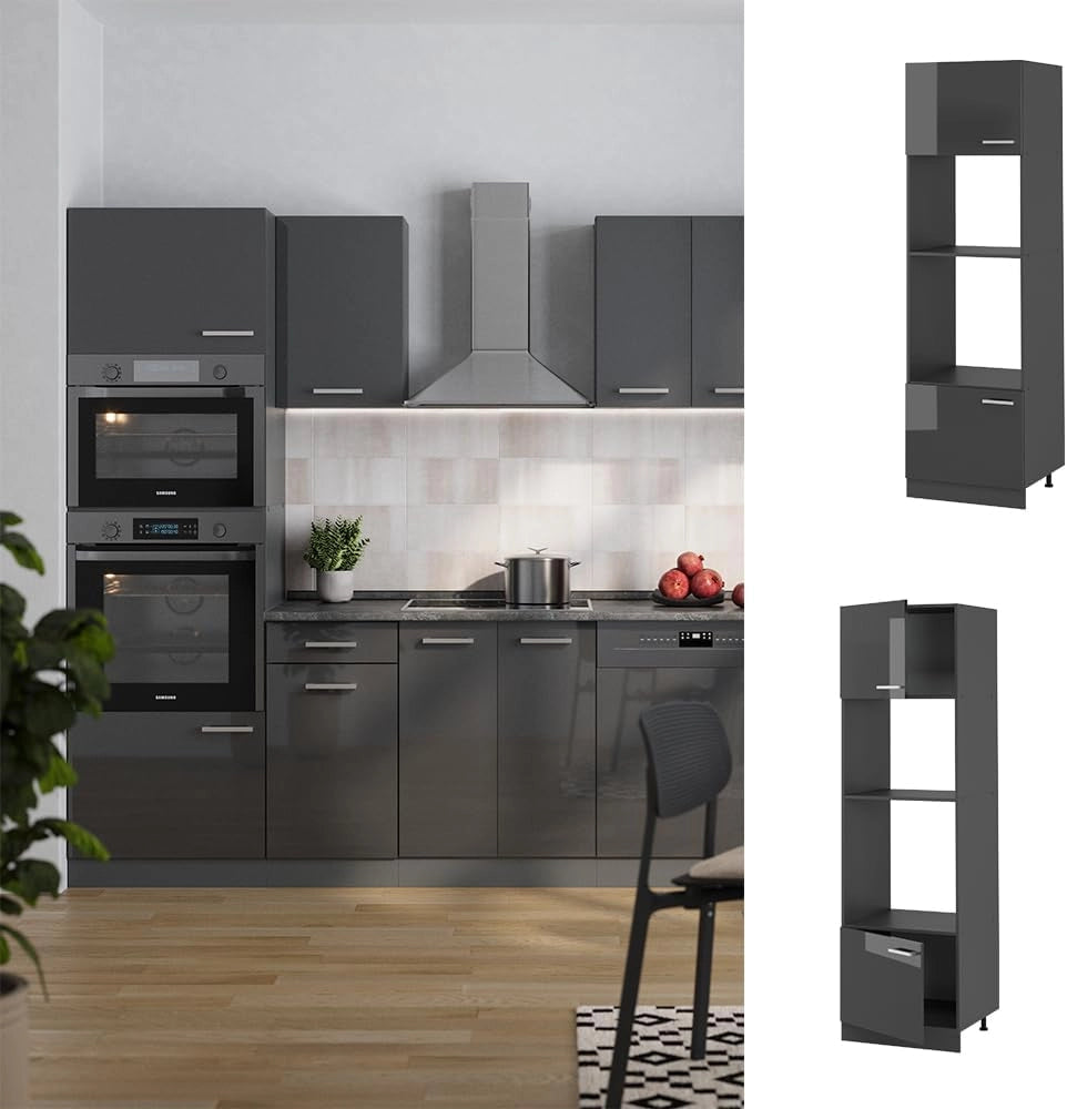 Mobile cucina microonde R-Line, Antracite lucido, 60 cm, per la libera combinazione all'interno di sistemi cucina modulari