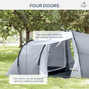 Tenda da Campeggio 4-6 Persone con 2 Camere Impermeabile con Baldacchino 590x245x193 cm  Grigio
