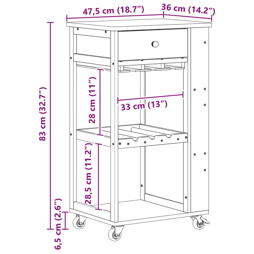 Carrello da Cucina con Ruote Naturale 47,5 x 36 x 83 cm Bambù 42028292