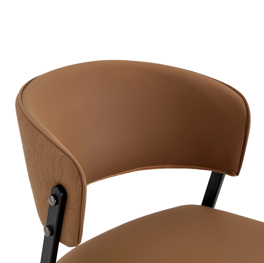Sedia da pranzo moderna in pelle PU con schienale ergonomico e gambe in metallo marrone