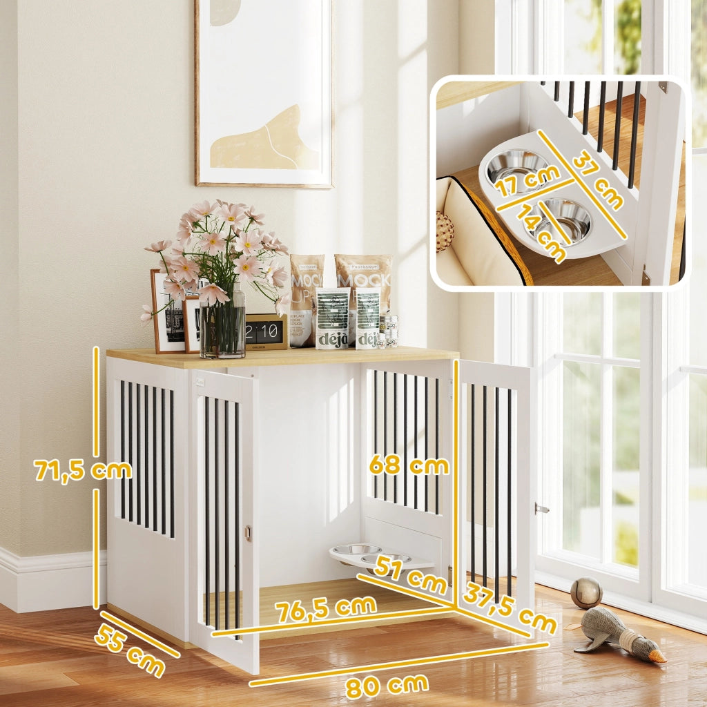 Tavolo per cani con gamelle amovibili ¨C zephmum ¨C bianco 80x55x71.5 cm