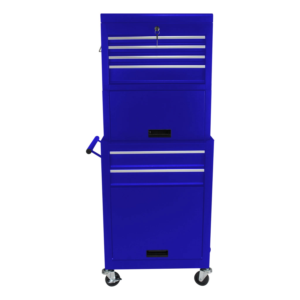 Cassettiera con ruote a 6 cassetti e sistema di blocco in acciaio per garage officina e autoriparazione blu