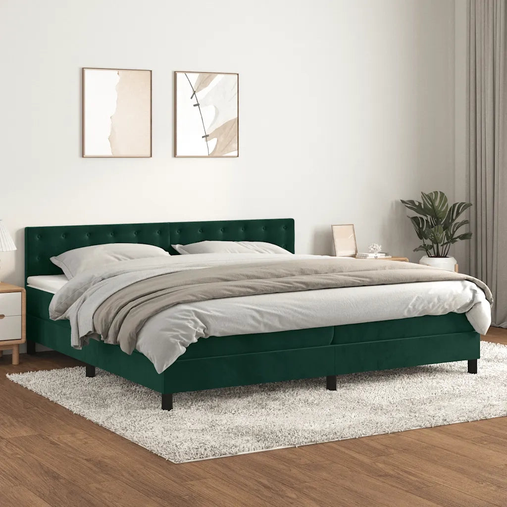 Giroletto a Molle con Materasso Verde Scuro 200x200 cm Vellutocod mxl 75666