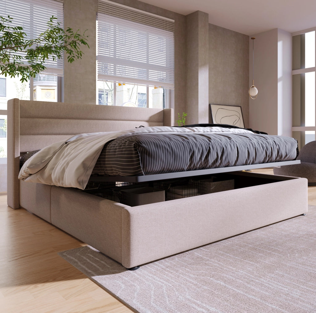 Letto imbottito con contenitore e sollevamento idraulico 160x200 cm