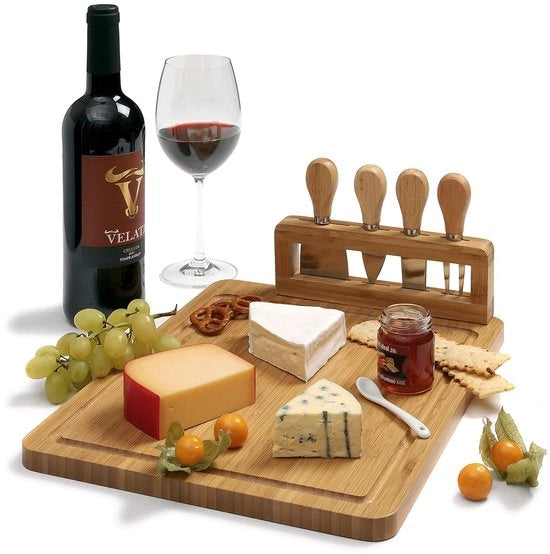 Pannello di legno di bambù con lama per formaggio set - pannello di formaggio di lusso per antipasti di aperitivo