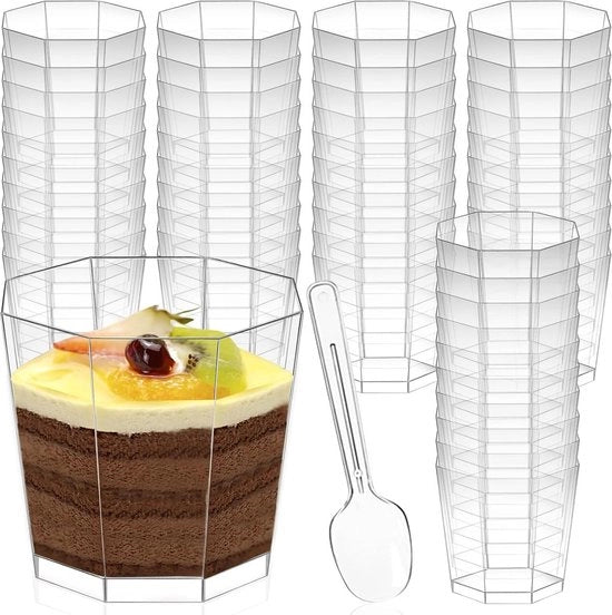 Dessertkopjes 50 pezzi bicchieri dessert in plastica 160 ml - bicchieri dessert trasparenti con coperchio e cucchiai - mini-dessertkopjes riutilizzabili per dessert DIY gelato mousse matrimoni