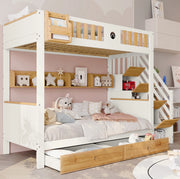 Letto a castello 90x200 cm con scala contenitore bianco/naturale