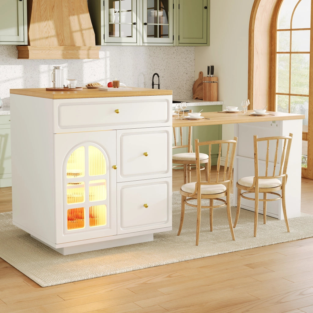 ISOLA CUCINA ESTENSIBILE 122,5-195,5x59x93,5 cm MDF BIANCO con LED RGB