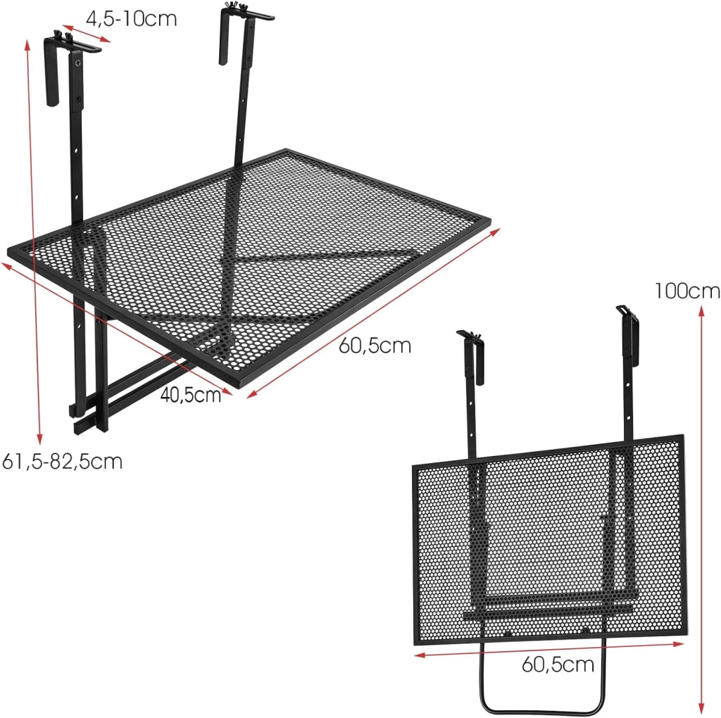 Mensola da Parete, Supporto per Piante, Scaffale Pieghevole da Muro, Tavolino da Balcone, Regolabile in Altezza su 5 Livelli, Ferro, Nero