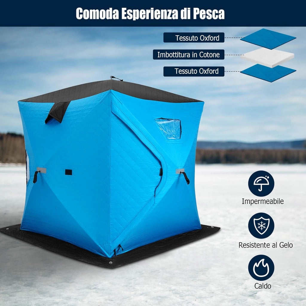Tenda da Pesca sul Ghiaccio, Capanna di Ghiaccio in Tessuto Oxford con Finestre, Protezione Termica, Antivento e Impermeabile, per Pesca Invernale, per 2 Persone