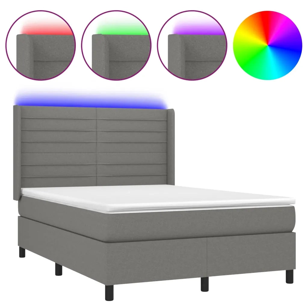 Letto a Molle Materasso e LED Grigio Scuro 140x190cm in Tessuto