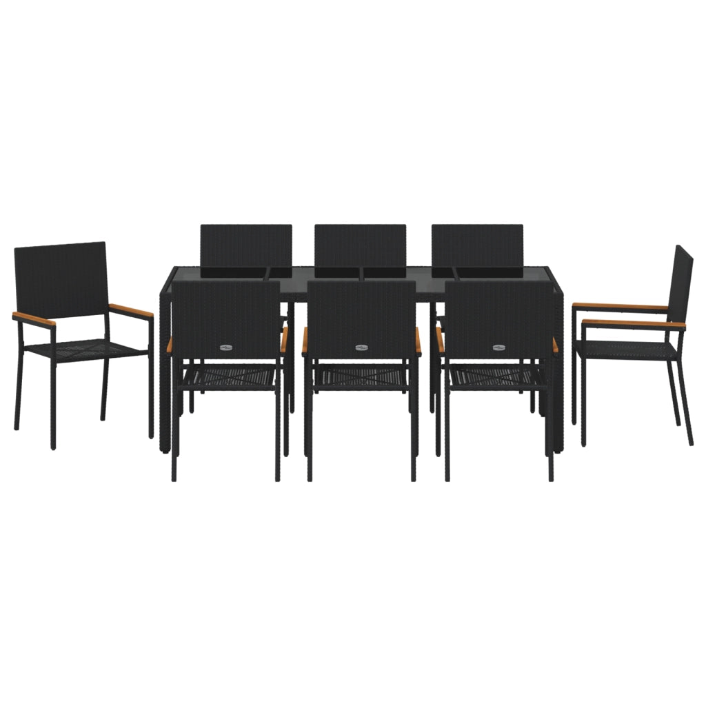 Set Pranzo Giardino  9 Pezzi Nero Rattan Polietilene