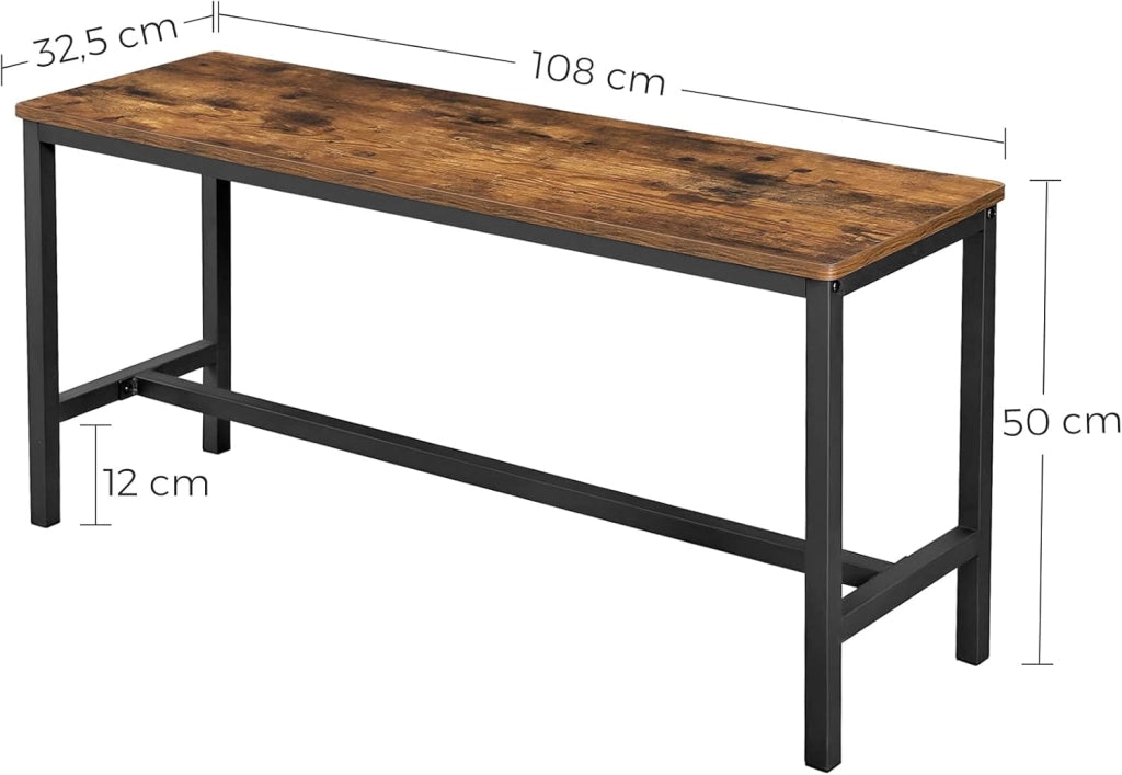 VASAGLE Set di 2 Panche da Tavolo, Panche da Interni, 108 x 32,5 x 50 cm, in Stile Industriale, Struttura Resistente in Metallo, per Cucina Sala da Pranzo Soggiorno, Marrone Vintage e Nero KTB33X