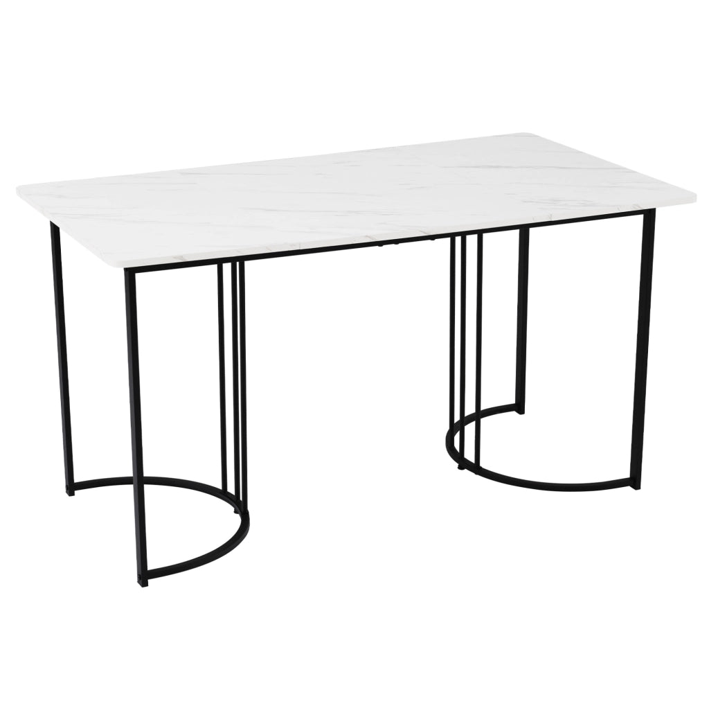 Set da pranzo 5 pezzi con tavolo 140x80 cm e 4 sedie in velluto; bianco
