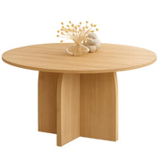IDMarket - Tavolo da pranzo fisso japandi rotondo EDITH 6 persone effetto legno faggio 110 cm
