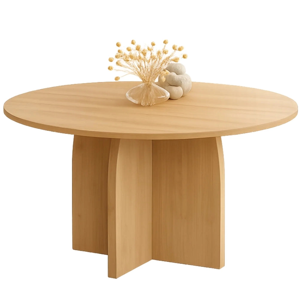 IDMarket - Tavolo da pranzo fisso japandi rotondo EDITH 6 persone effetto legno faggio 110 cm