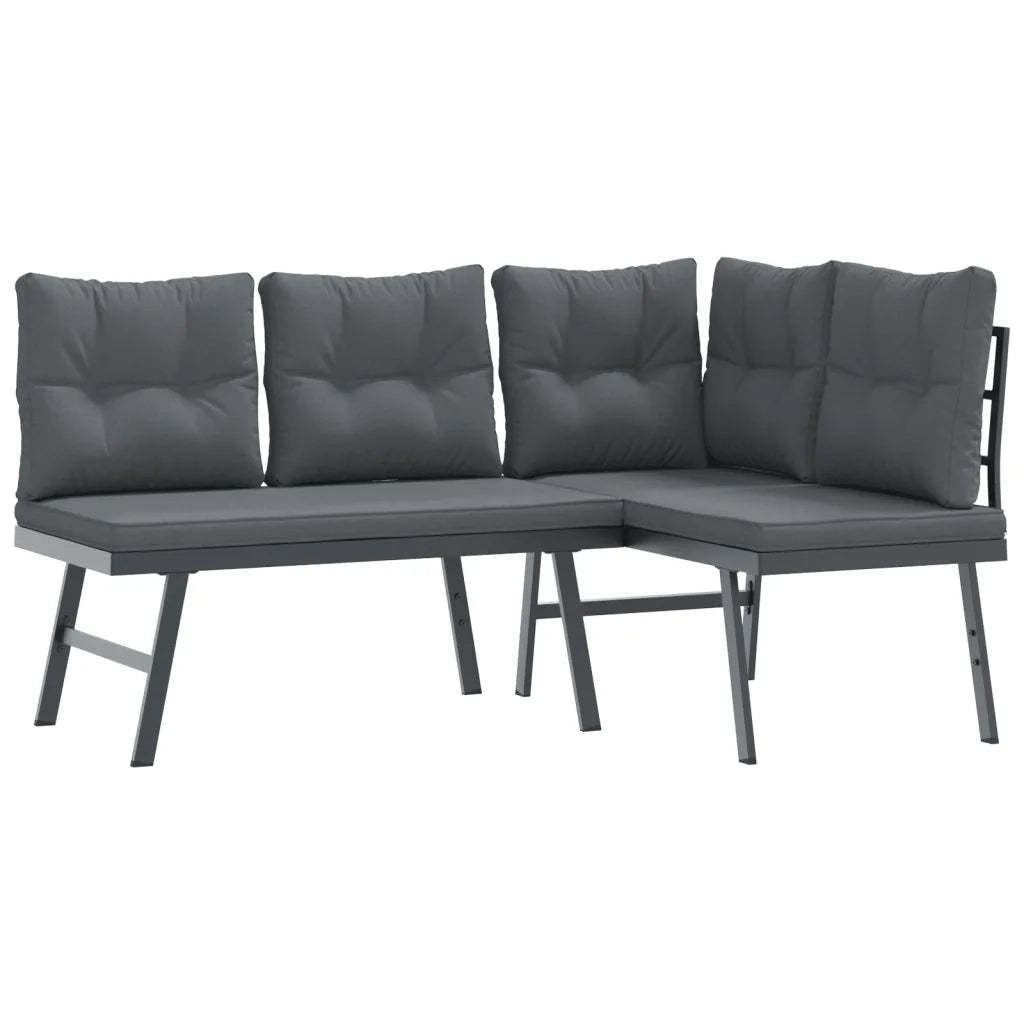 vidaXL Set Panche Giardino Cuscini 5pz Nere Acciaio Verniciato Polvere