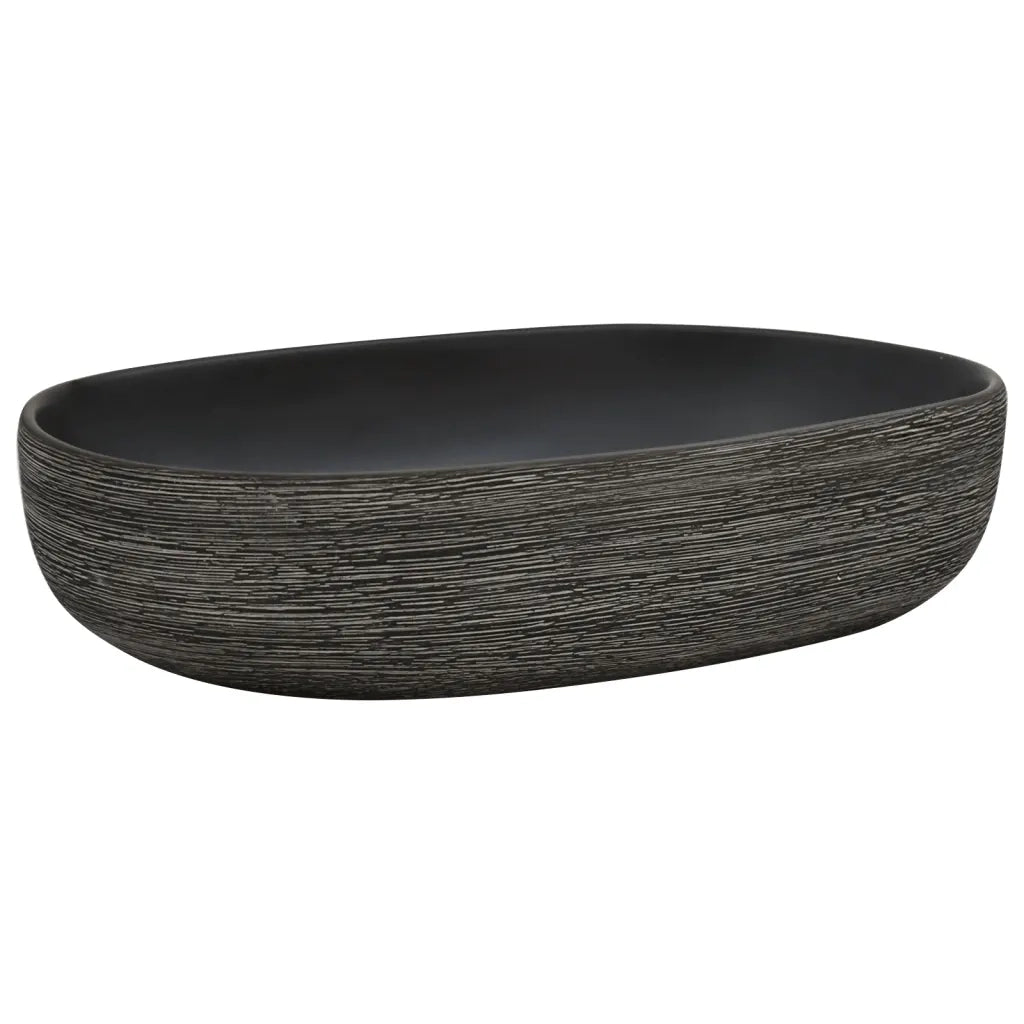 Lavabo da Appoggio-Lavandino-Lavello Grigio e Nero Ovale 59x40x14 cm Ceramica 999381