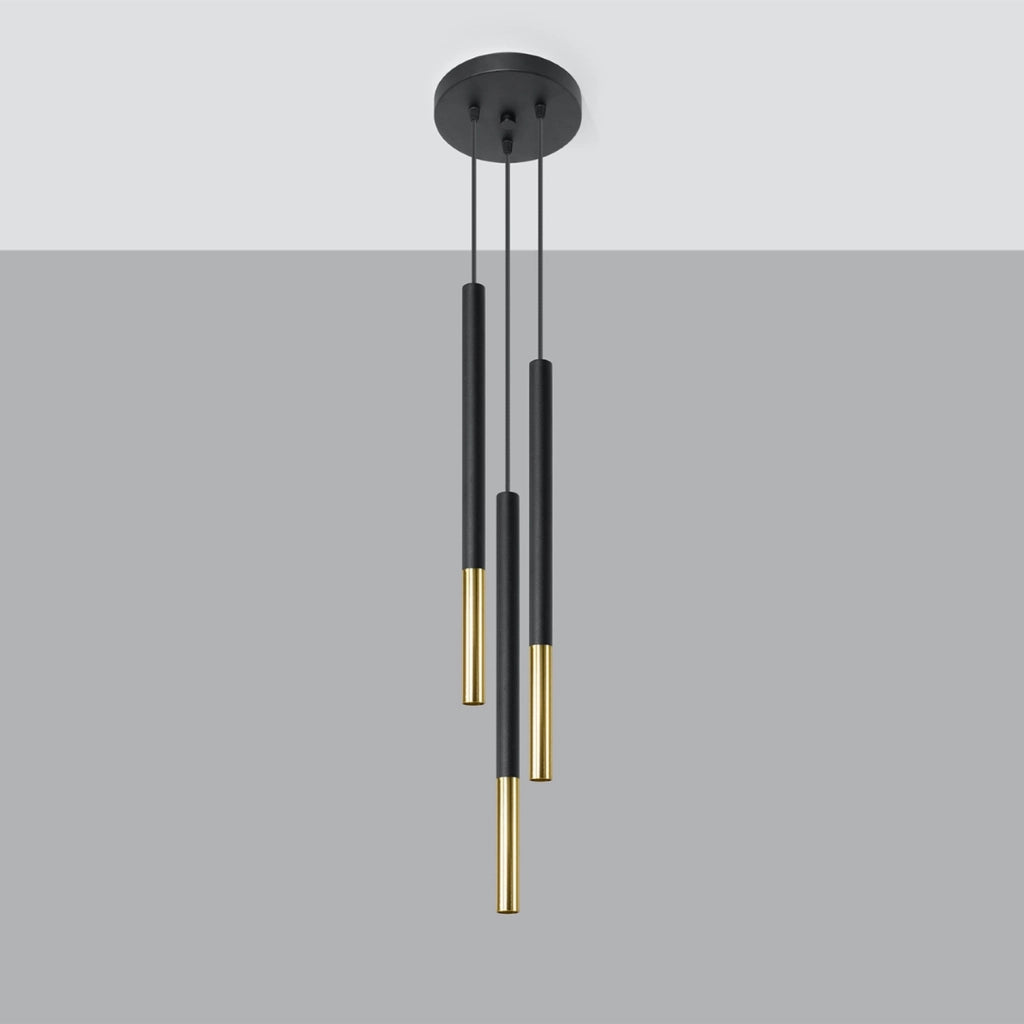 Lampada a sospensione Vitreo 3 luci nero/oro Pure Lume