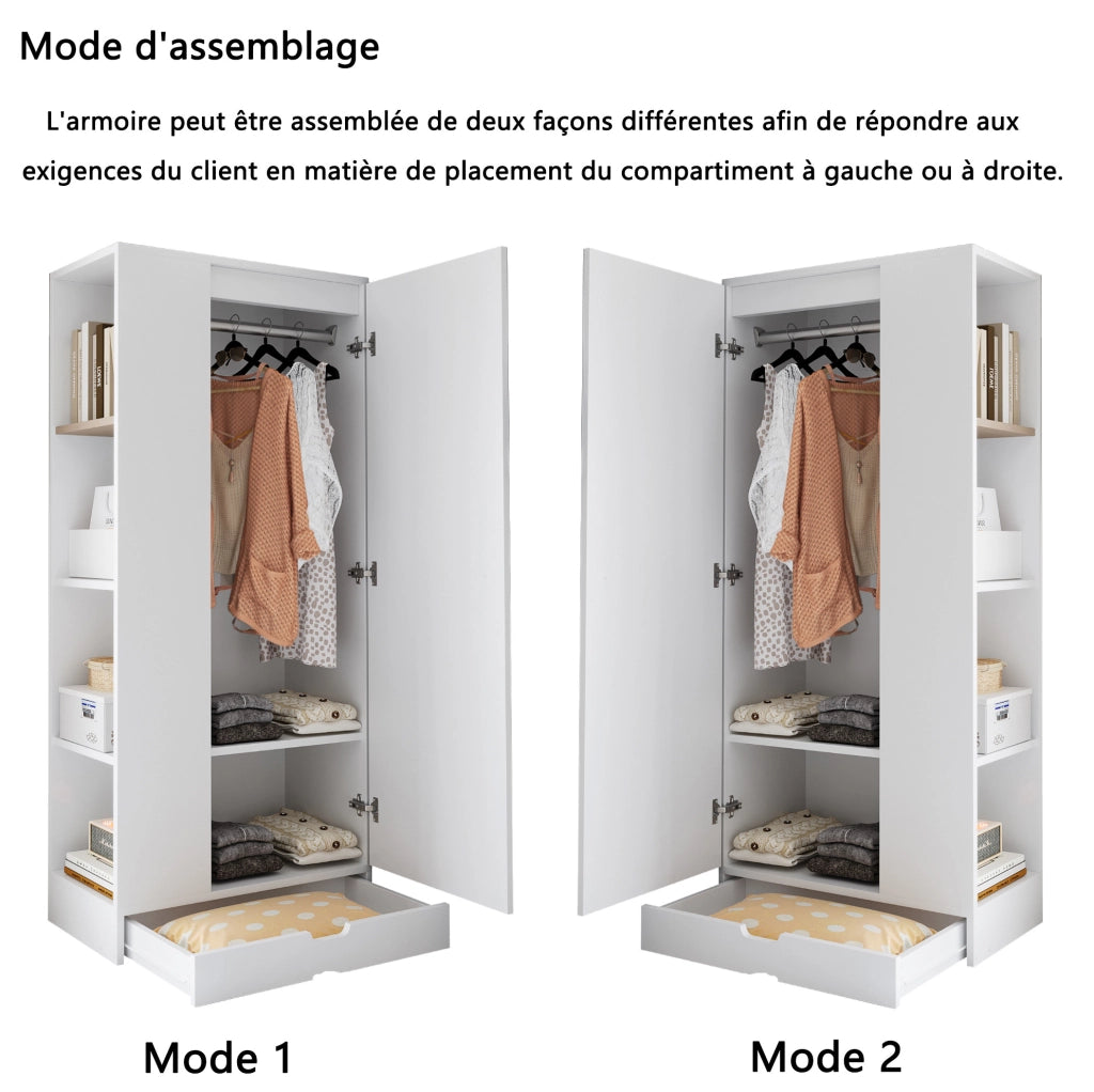 Armadio guardaroba a un'anta con ripiani regolabili 70x40x170 cm; bianco