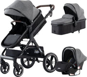 Carriolo 3-in-1 per Bambini - Carrello - Sedile Auto - Carrello per Bambini - Inclinabile - Nero e Grigio - 0-36 Mesi