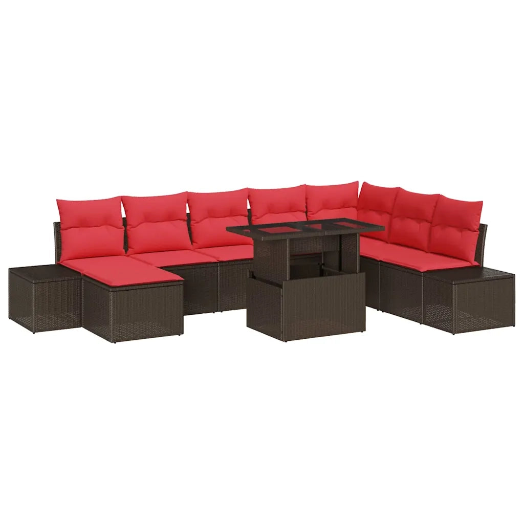 Set Divano da Giardino 9 pz Marrone polyrattan 3357977