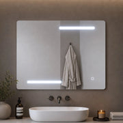 Specchio rettangolare led con interruttore touch elegante e funzionale *** misure 80x60 cm, tonalità standard 6000-6...