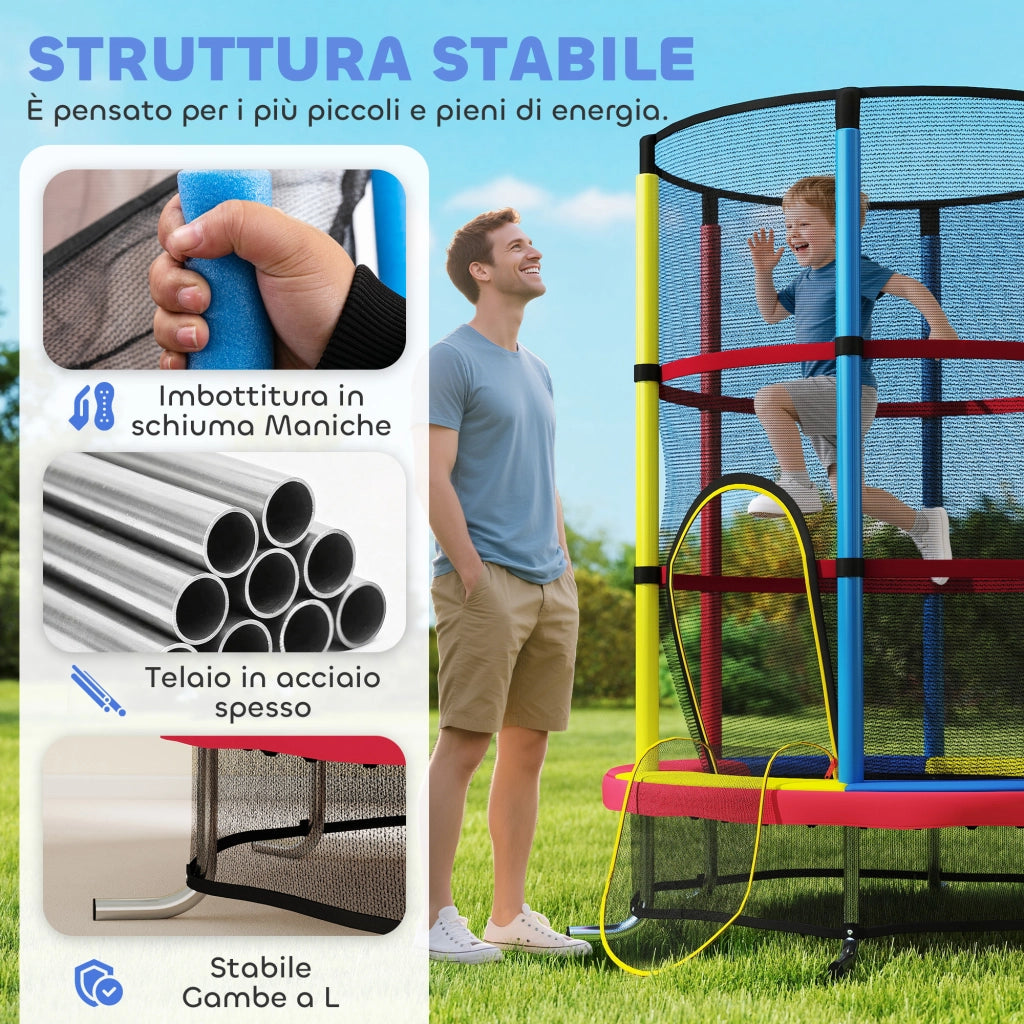 Trampolino per Bambini con Rete di Sicurezza ¨C Zephmum ¨C ?160x190 cm, Multicolore