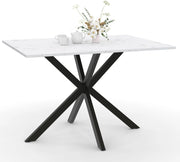 ALASKA Mesa de comedor para 4 personas con efecto mármol blanco y pata de araña de metal 110 cm