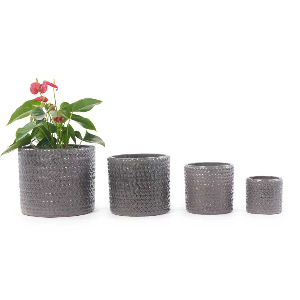 SET VASI PORTAPIANTE 4 PEZZI Ø37/31/24,5/17,5 cm CERAMICA GRIGIO