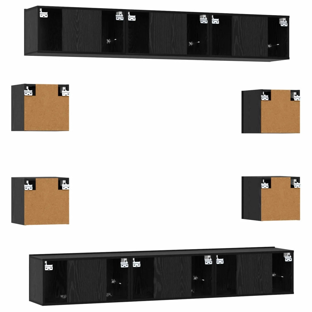 Set mobile TV 10 pz-Credenza per TV 180 x 30 x 30 cm Rovere Nero