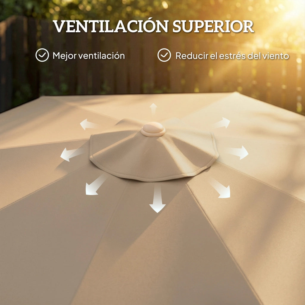 Ombrellone da Giardino con Tenda a Frange e Manovella ¨C zephmum ¨C Beige ?266x238 cm