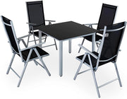Gruppo Sedute Bern 4+1 in Alluminio Sedie Regolabili con Schienale Alto Pieghevoli Tavolo Resistente Set Salottino Esterno