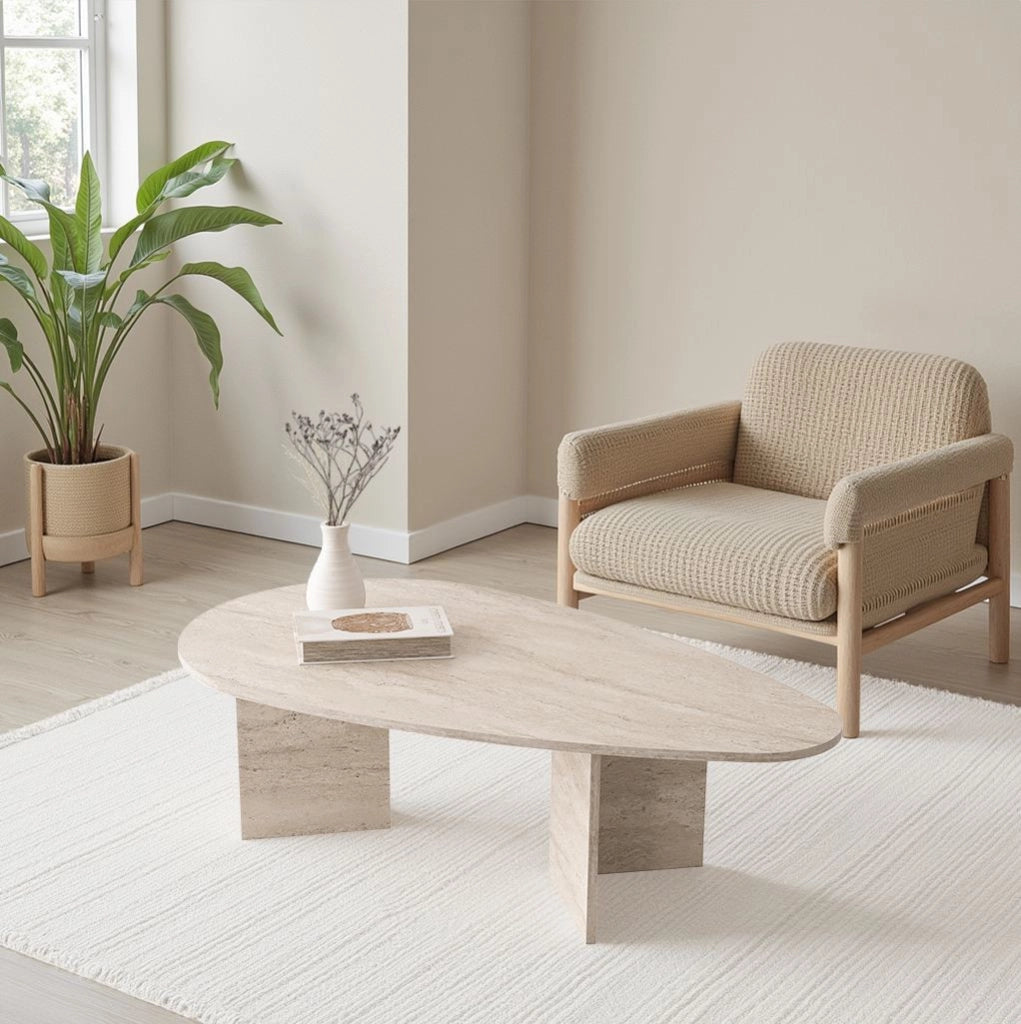 Tavolino in legno "Flap" 139,5 x 79,5 x 42 cm - Travertino