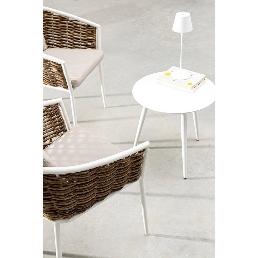 Set di 4 Sedie da Giardino con Braccioli e Cuscini in Alluminio e Fibra Sintetica Intrecciata - BEAUTIFUL