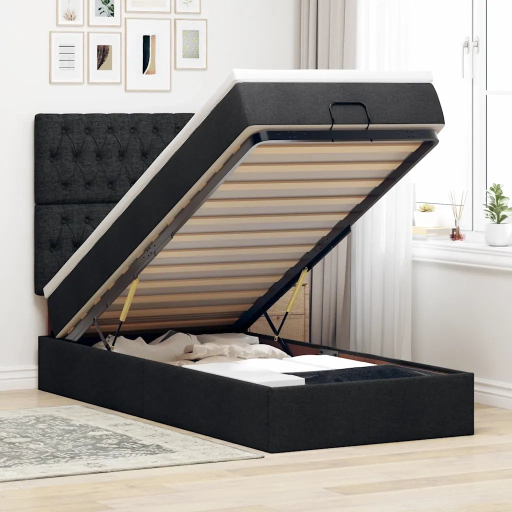 Pouf Letto con Materasso Nero 100x200 cm in Tessuto 3313218
