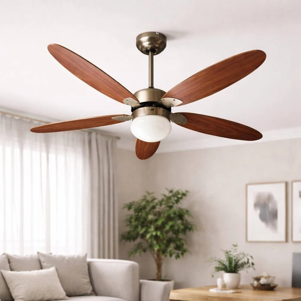 Ventilatore da soffitto zephir zfr9111m e zfr9111b 70w 5 pale legno con luce *** colore marrone, confezione 1
