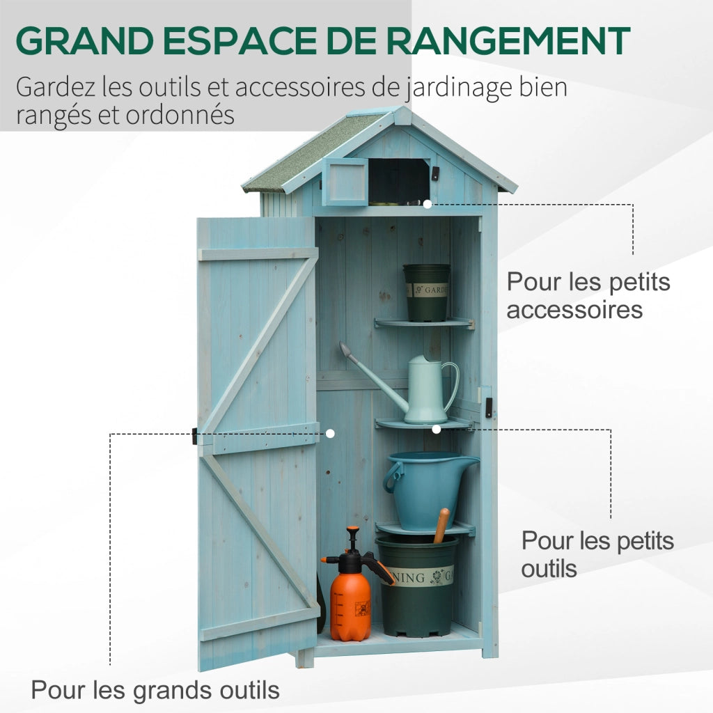 Armadio da giardino ¨C zephmum ¨C 3 ripiani, 2 ante, tetto in bitume, 77x54x179 cm, legno di abete trattato, blu