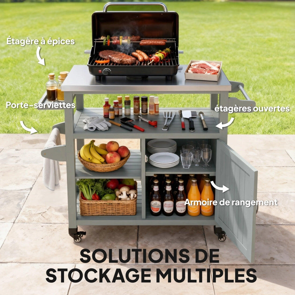 Carrello da barbecue con ripiano in acciaio inox ¨C zephmum ¨C 107x49.5x92.5cm grigio