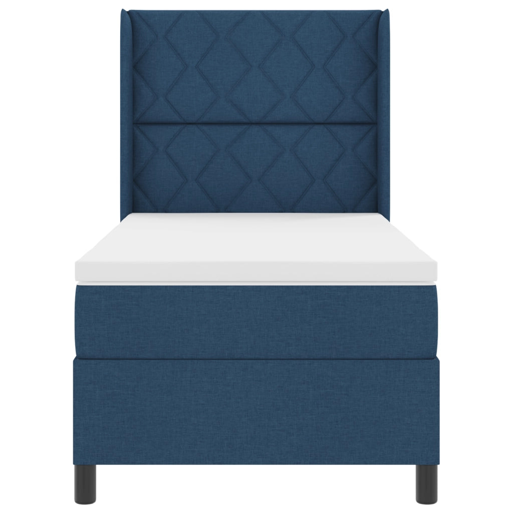 Letto a Molle con Materasso Blu 100x200 cm in Tessuto