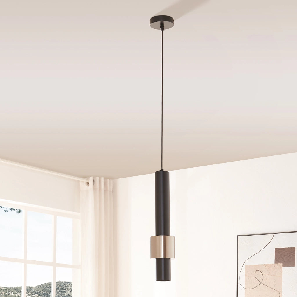 Lampada a Sospensione Lulled in Metallo con 1 Paralume - Nero / Argento lux.pro