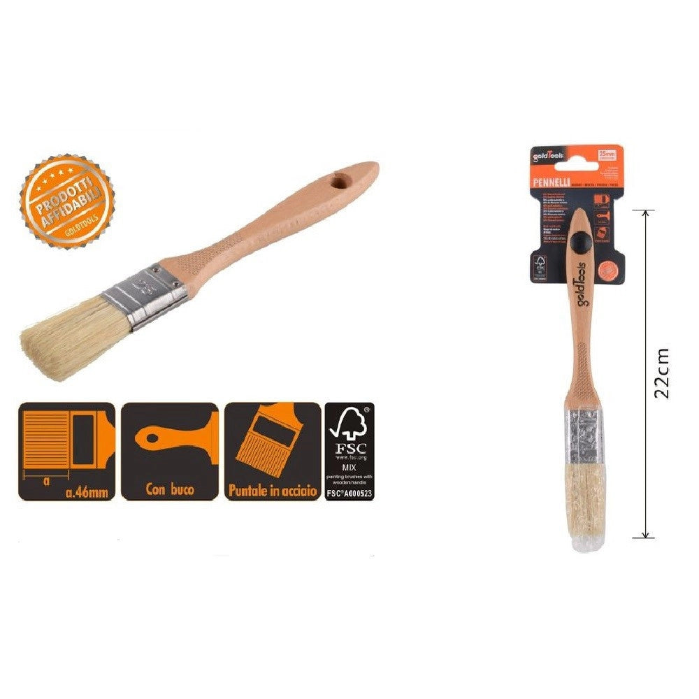 Trade Shop - Pennello Piatto 22 Cm Con Manico In Legno Setole Morbide Pittura Vernice 90202 -