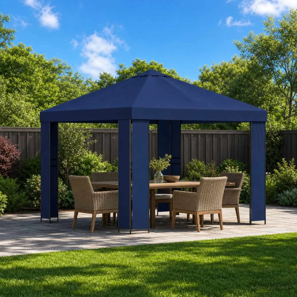 Gazebo | Pergolato 3 x 3 m Blu Poliestere e Acciaio 190 gsm